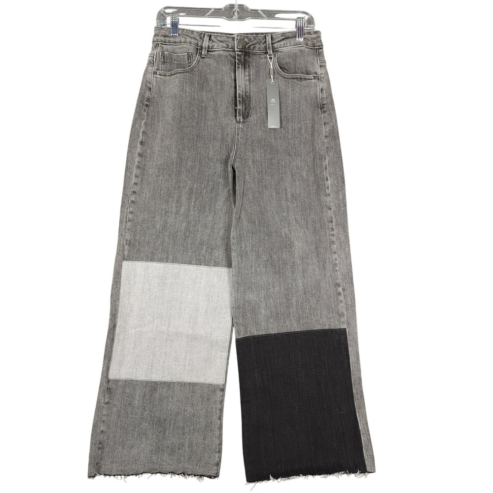 Tractr High Rise Straight Patchwork Jeans Gray Raw‎ Hem Women's 8 29